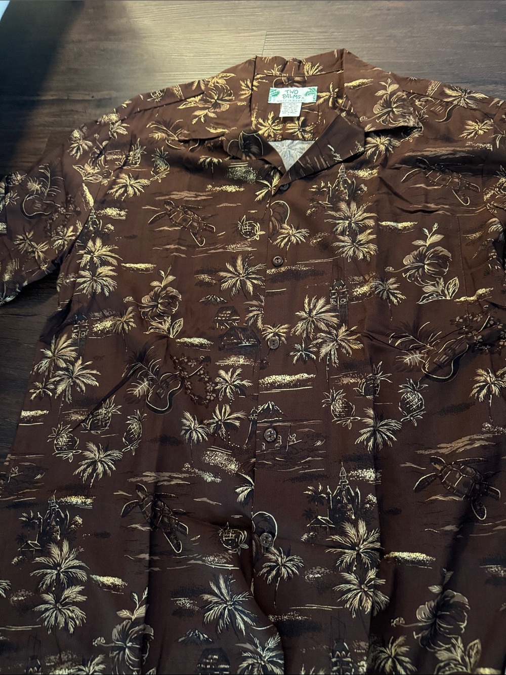 Two Palms Brown Hawaiian Print Short-Sleeve Shirt